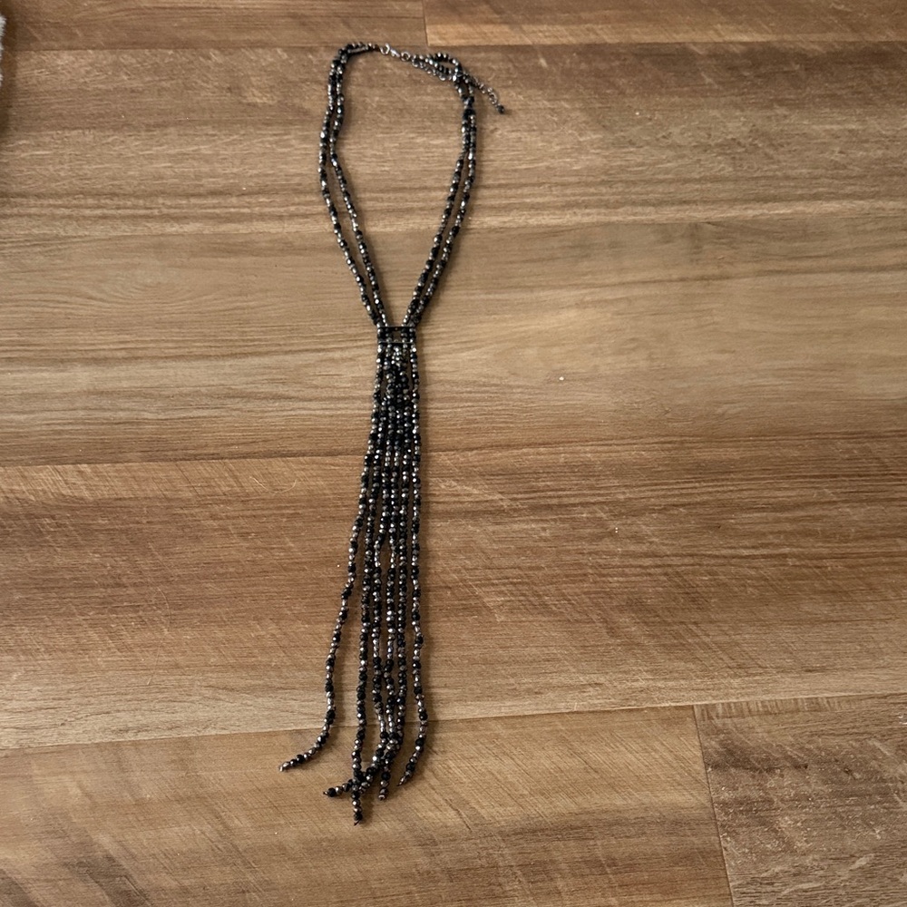 Beaded Tassel Statement Necklace - Black